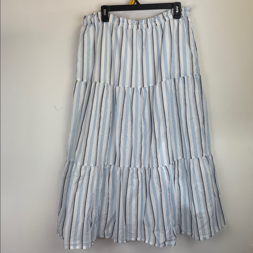 J Crew Tiered Blue, White, gray Striped  Skirt Size Large - Picture 7 of 9